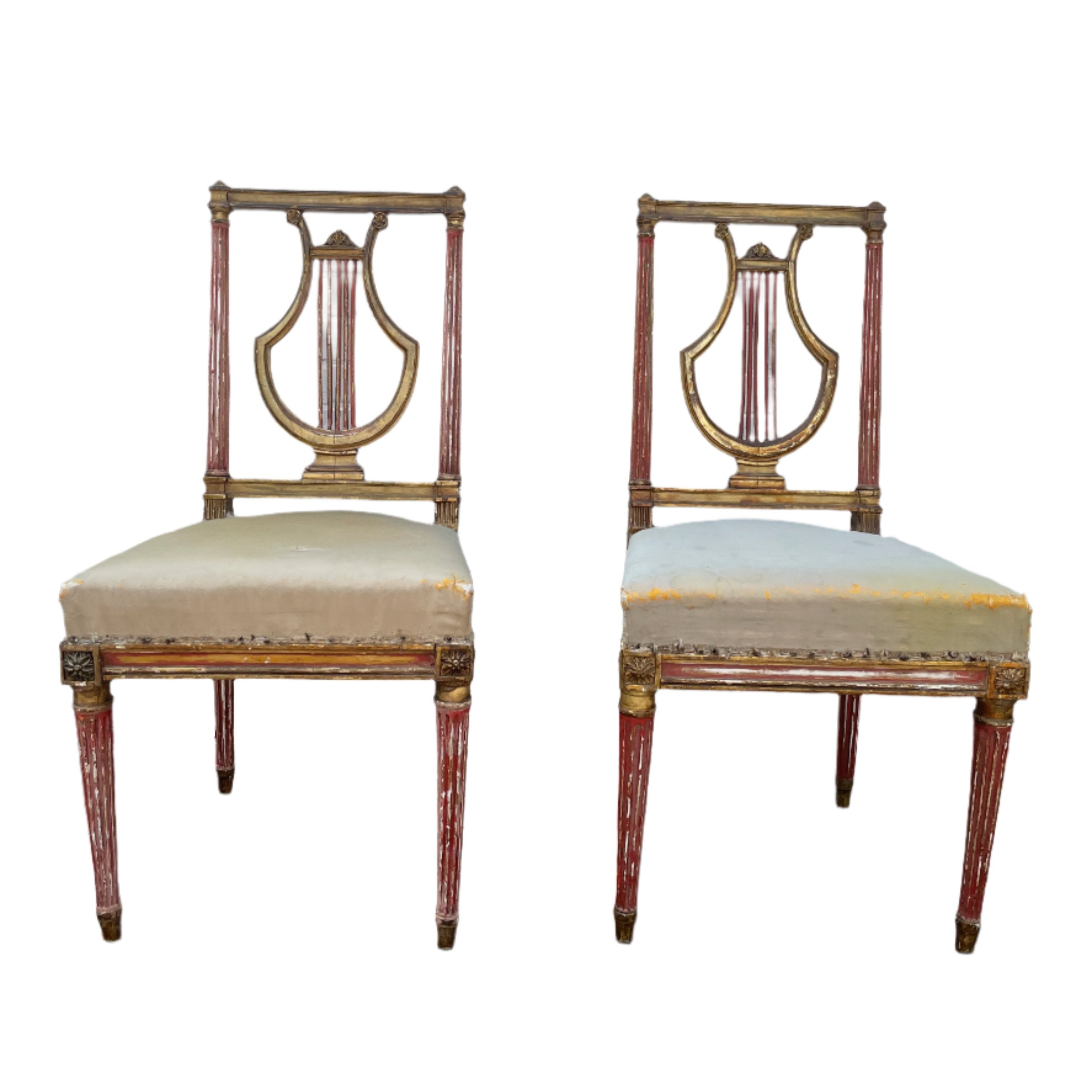 Pair of Stunning Louis XVI Parcel Gilt Lyre Back Chairs