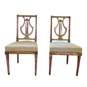 Pair of Stunning Louis XVI Parcel Gilt Lyre Back Chairs