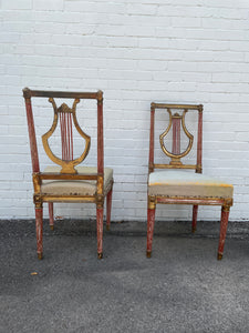 Pair of Stunning Louis XVI Parcel Gilt Lyre Back Chairs