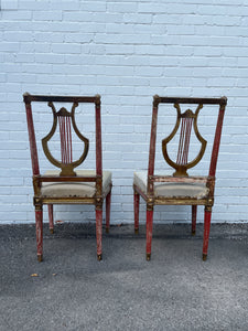 Pair of Stunning Louis XVI Parcel Gilt Lyre Back Chairs