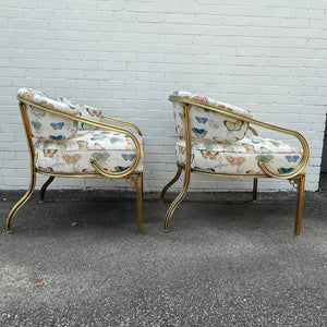 Pair of John Van Koert for Troy Sunshade Cymbal Chairs Newly Upholstered in Butterfly Fabric