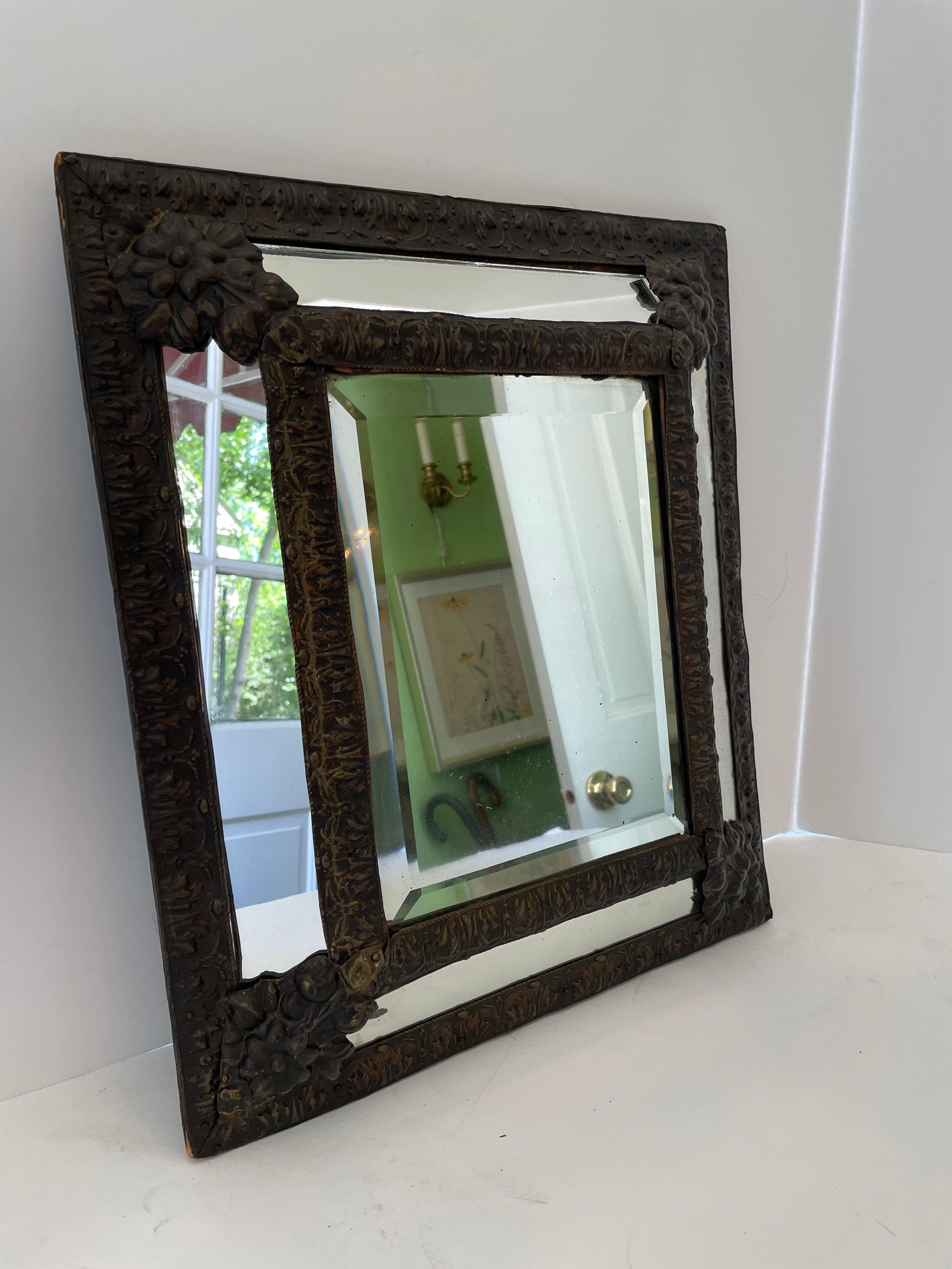 Antique Dutch Repousse Cushion Mirror