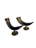 Load image into Gallery viewer, Pair of 1970s Horn and Brass Vases

