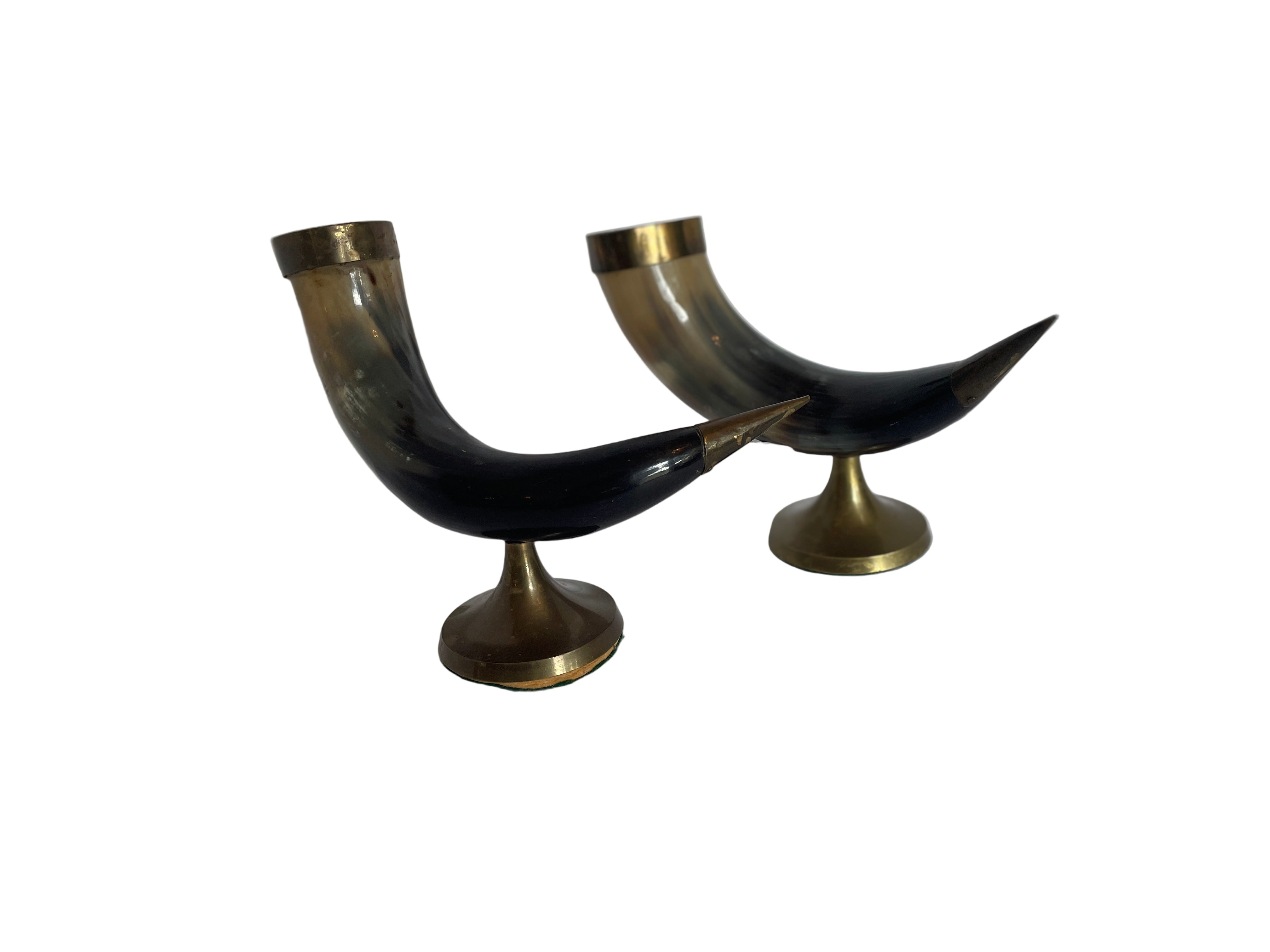 Pair of 1970s Horn and Brass Vases