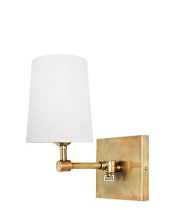 Pair Pivoting Wall Sconces in Antique Brass Finish with Linen Shades