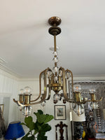 Load image into Gallery viewer, Antique french bronze &amp; glass chandelier
