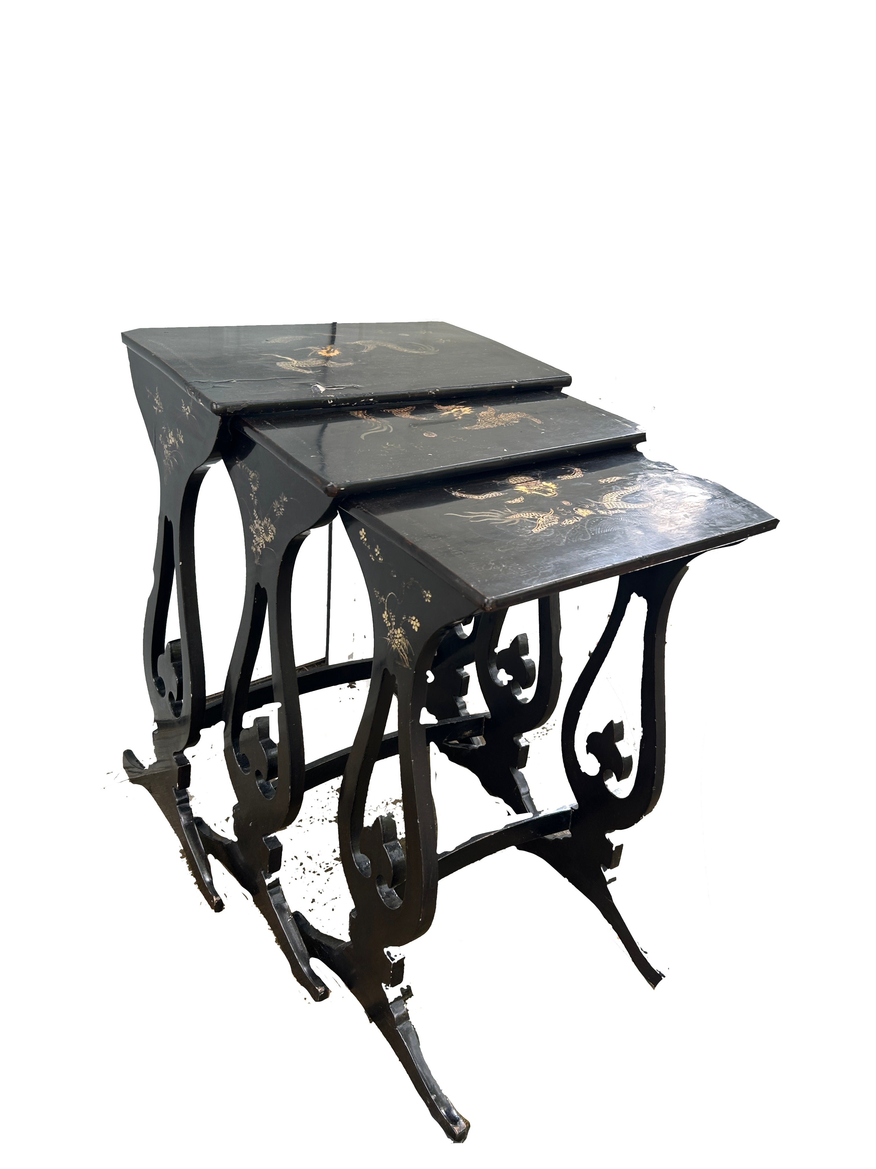 English Regency Lacquered Chinoiserie Nesting Tables