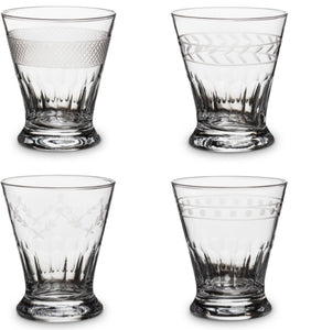 Set of Four Tumblers with Assorted Etching