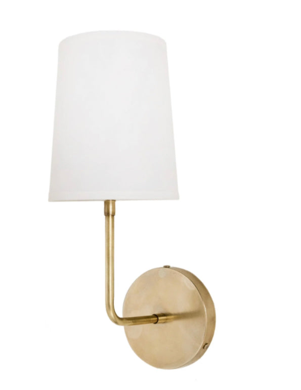 Pair Sconces in Antique Brass with Linen Shades