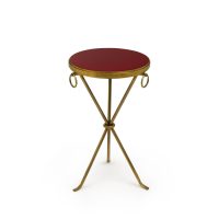 The Lacquer Company red lacquer top drink table with brass
