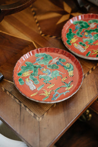 Pair of Red and Green Chinese Antique Porcelain Plates