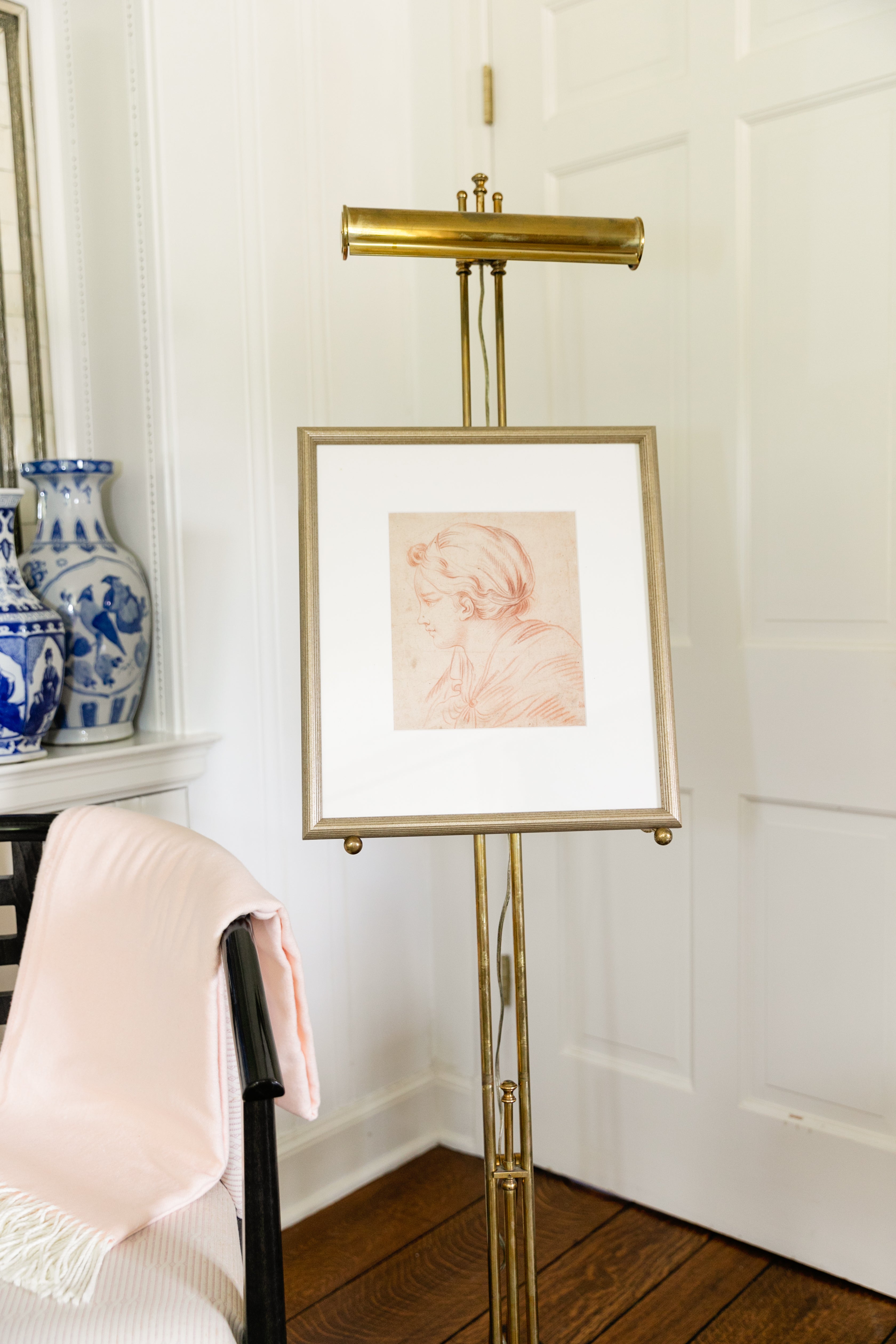 Early 19th Century French Sanguine Sketch of a Young Boy in a Silver Leaf Frame