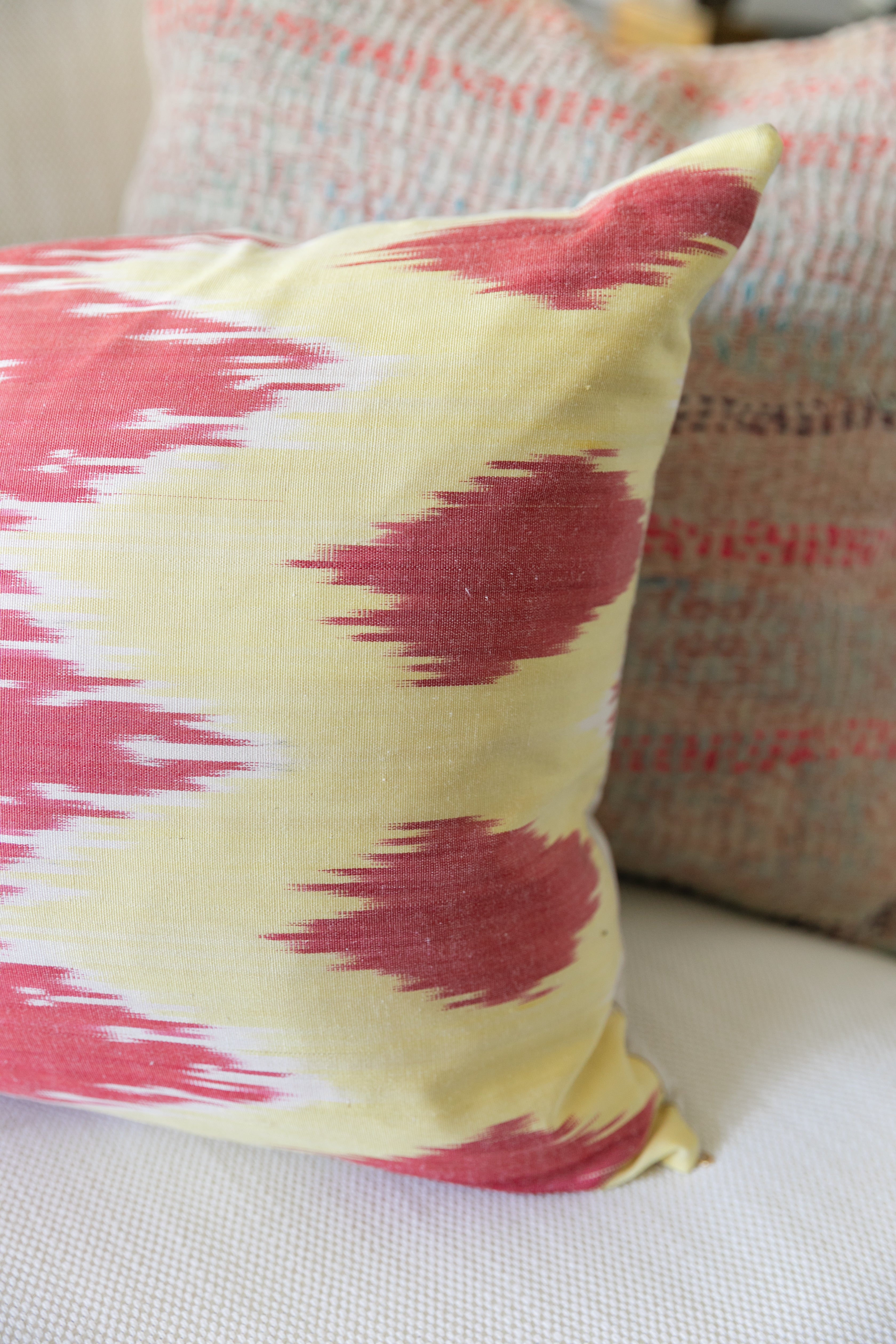 Ikat Pillow with Down Insert- Pink and Yellow