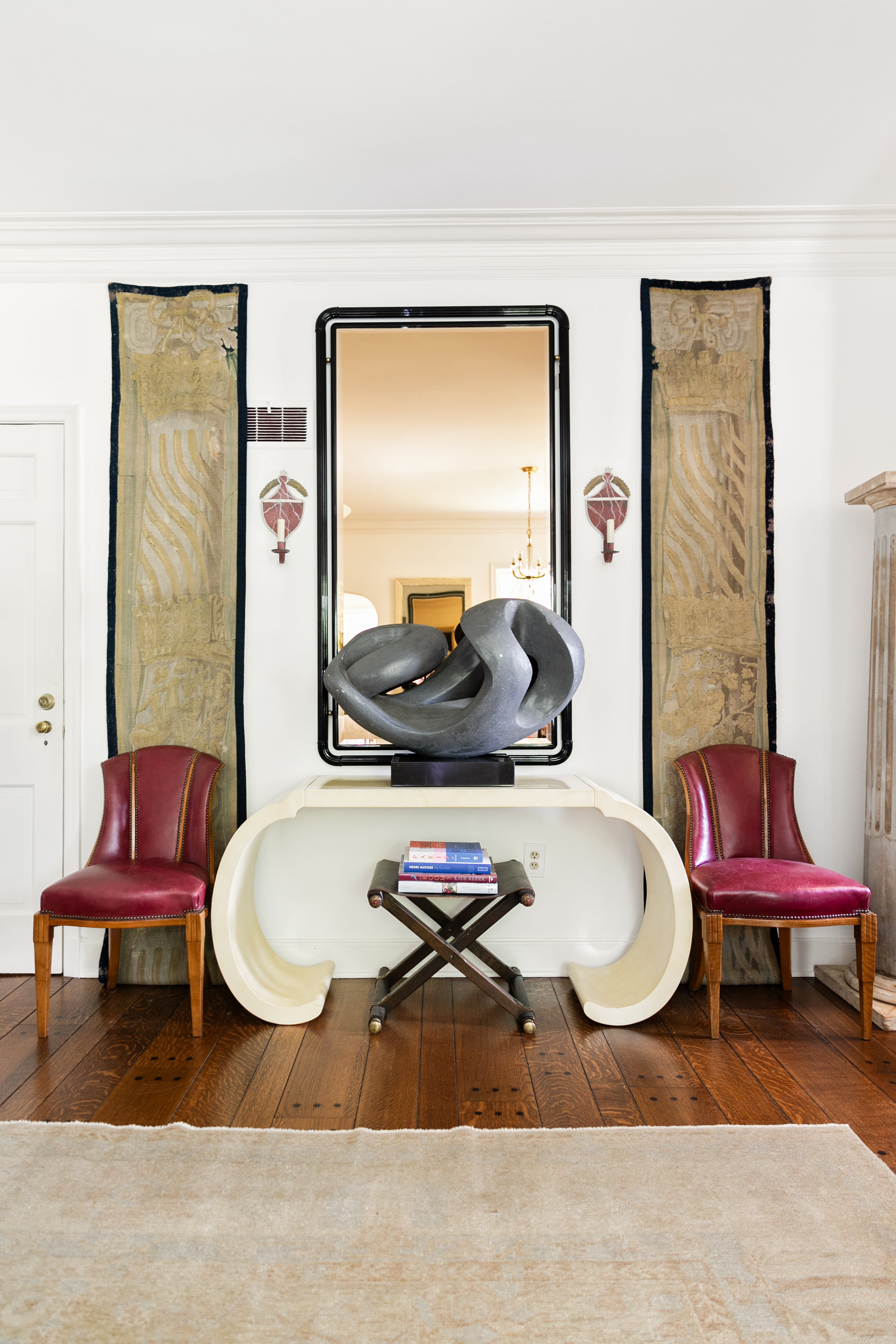 Pair of Red Leather Art Deco Side Chairs