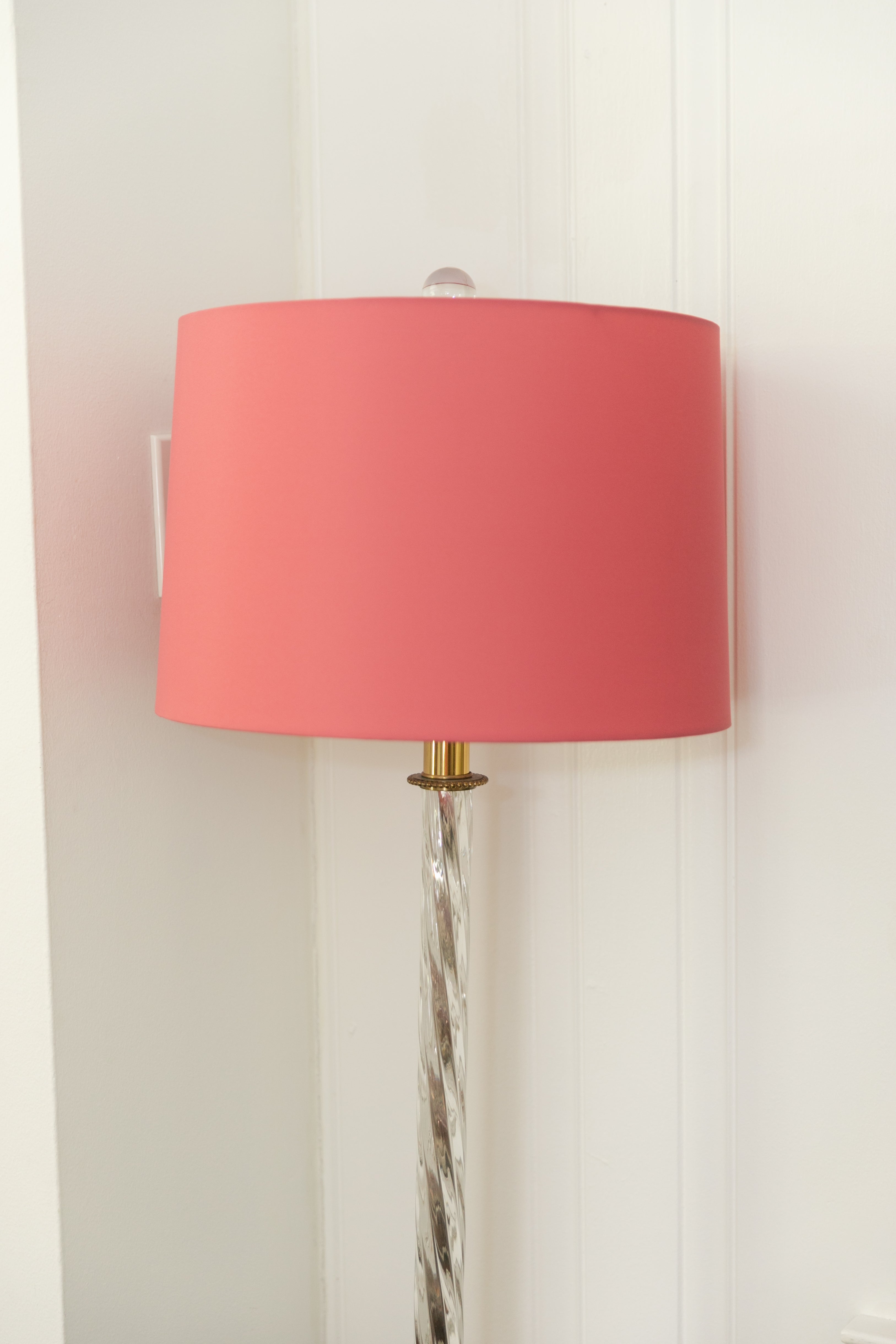 Vintage Brass and Crystal Floor Lamp with Pink Shade