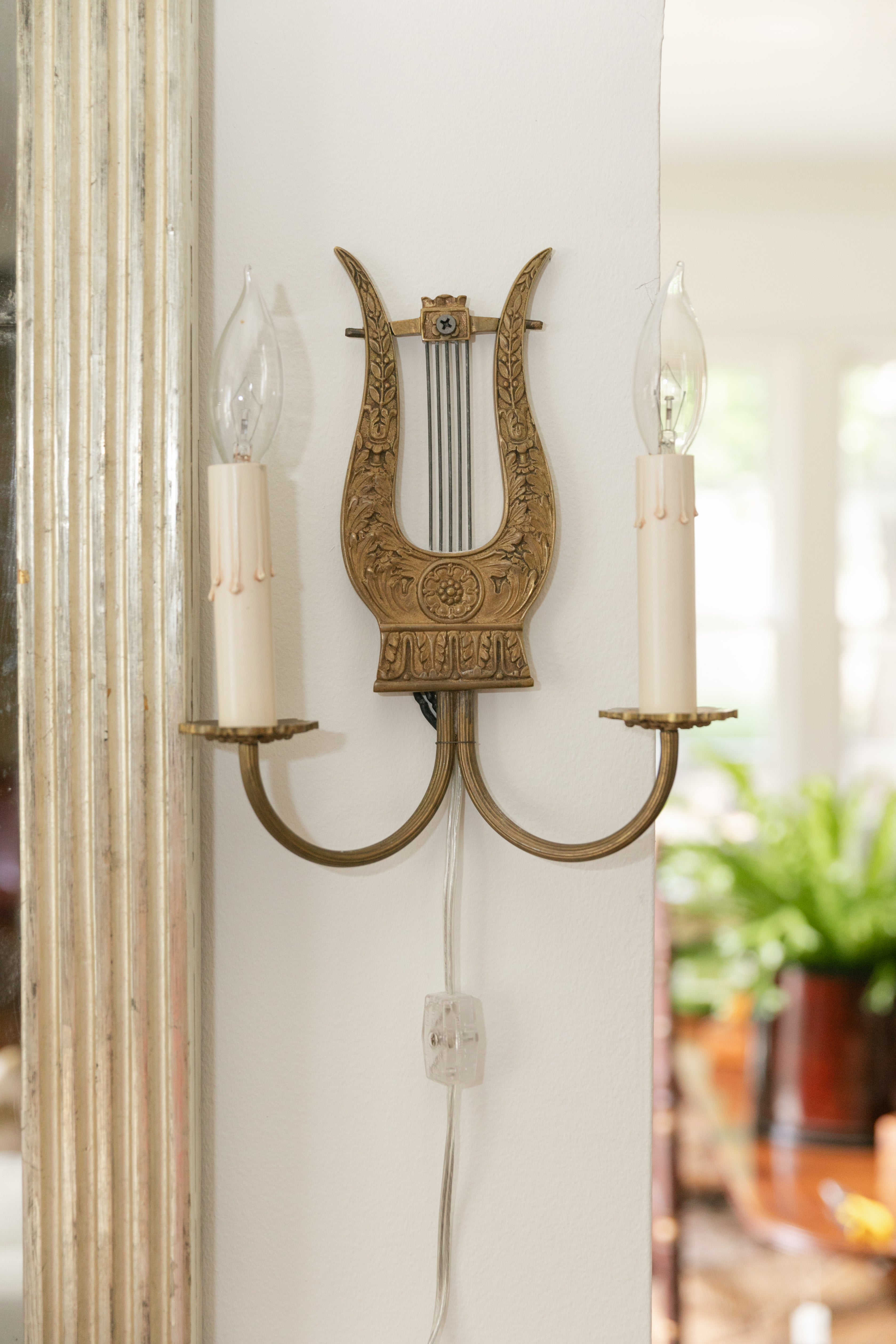 Pair of 19th Century Bronze Lyre Sconces