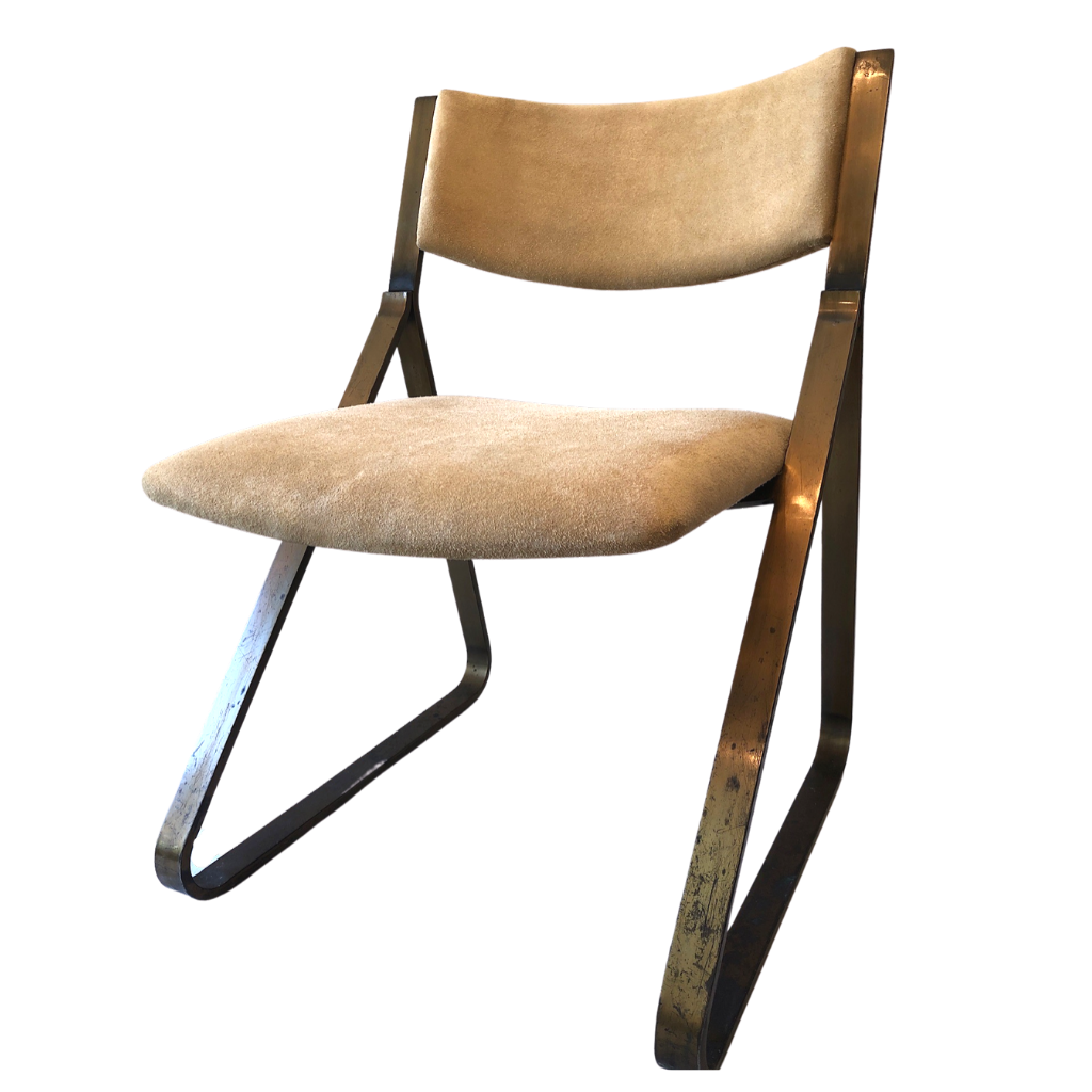 Mid-Century Brass Plated Metal and Suede Chair