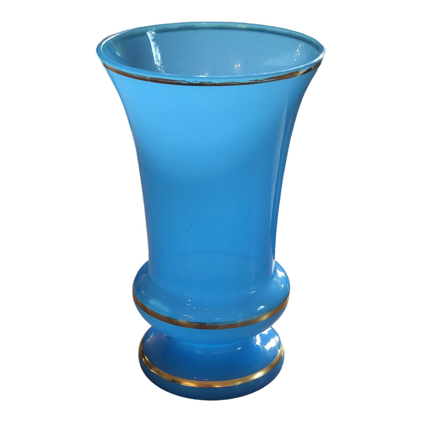 Blue Opaline Glass Vase with Gilded Trim