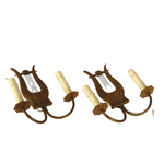 Load image into Gallery viewer, Pair of 19th Century Bronze Lyre Sconces
