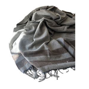 Alpaca Throw- Pale Gray with Dusty Taupe Stripe