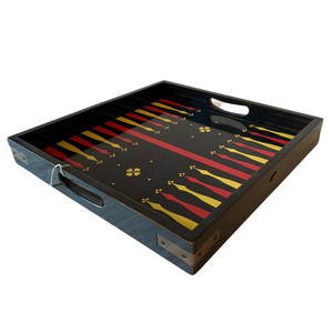 Black, Yellow, and Red Backgammon Tray