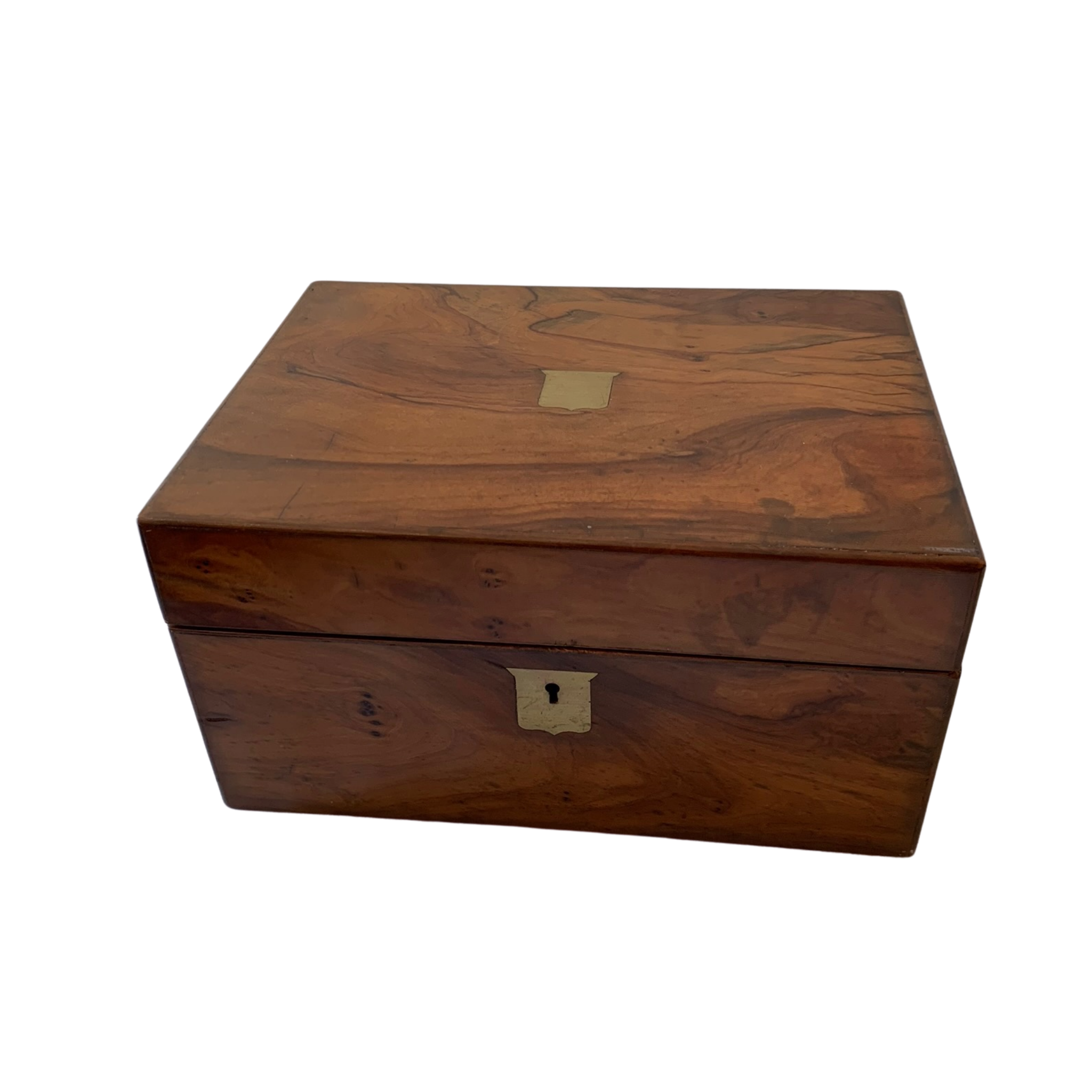 Wooden Sewing Box with Brass Inlaid Escutcheon
