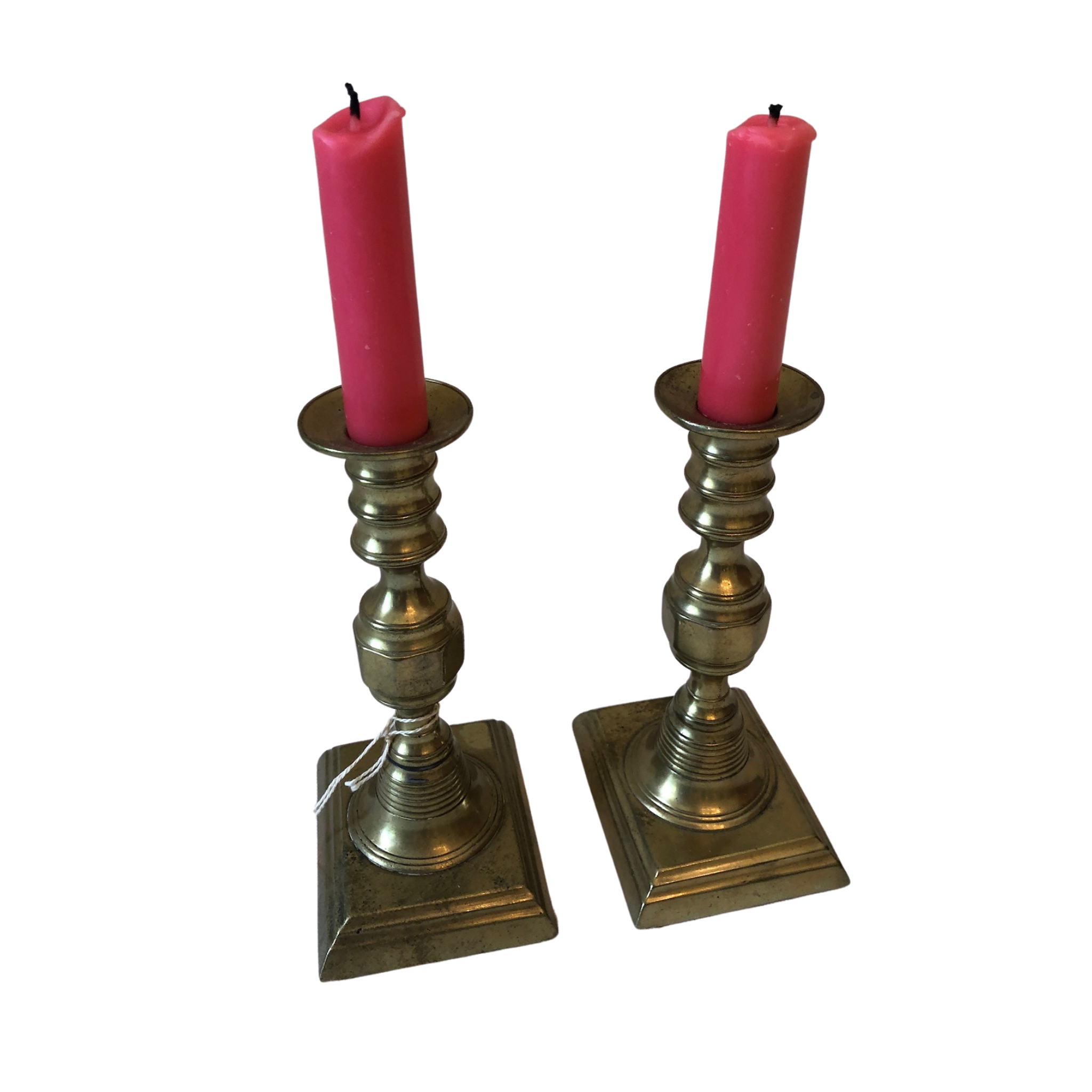 Pair of English Brass Candlesticks with Rectangular Base