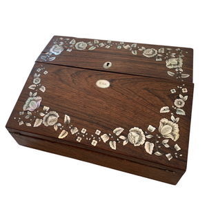 English Rosewood Writing Slope with Mother of Pearl Inlay Engraved with "Ella"