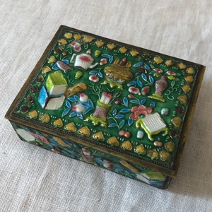 Green Chinese Brass and Enamel Box