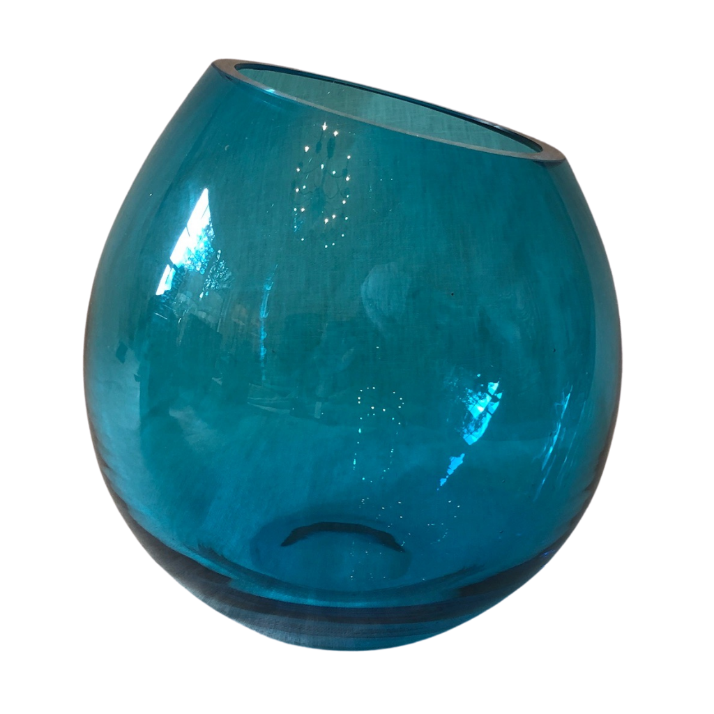 Blue Glass Vase with Angled Top
