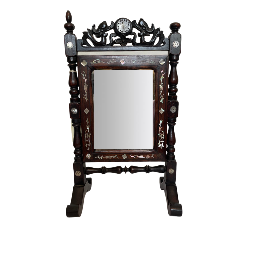 Anglo-Indian Dresser Mirror with Mother of Pearl Inlay (missing Finial)