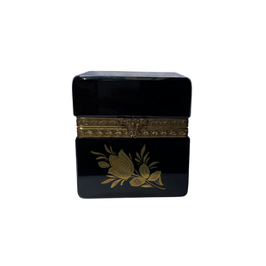 Vintage Black Glass with Gold Decoration Box