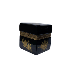 Vintage Black Glass with Gold Decoration Box