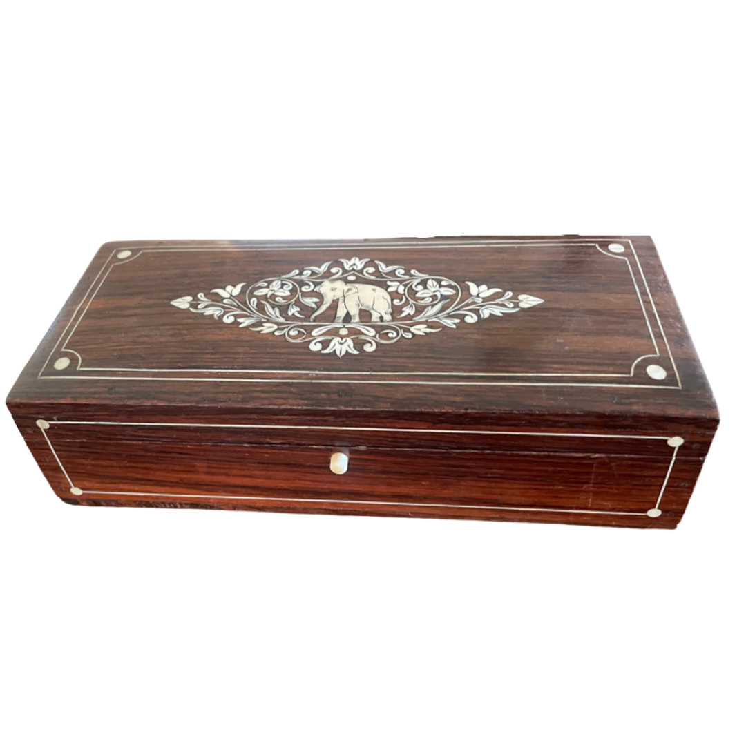 Early 20th Century Ivory-Inlaid Anglo-Indian Rosewood Box