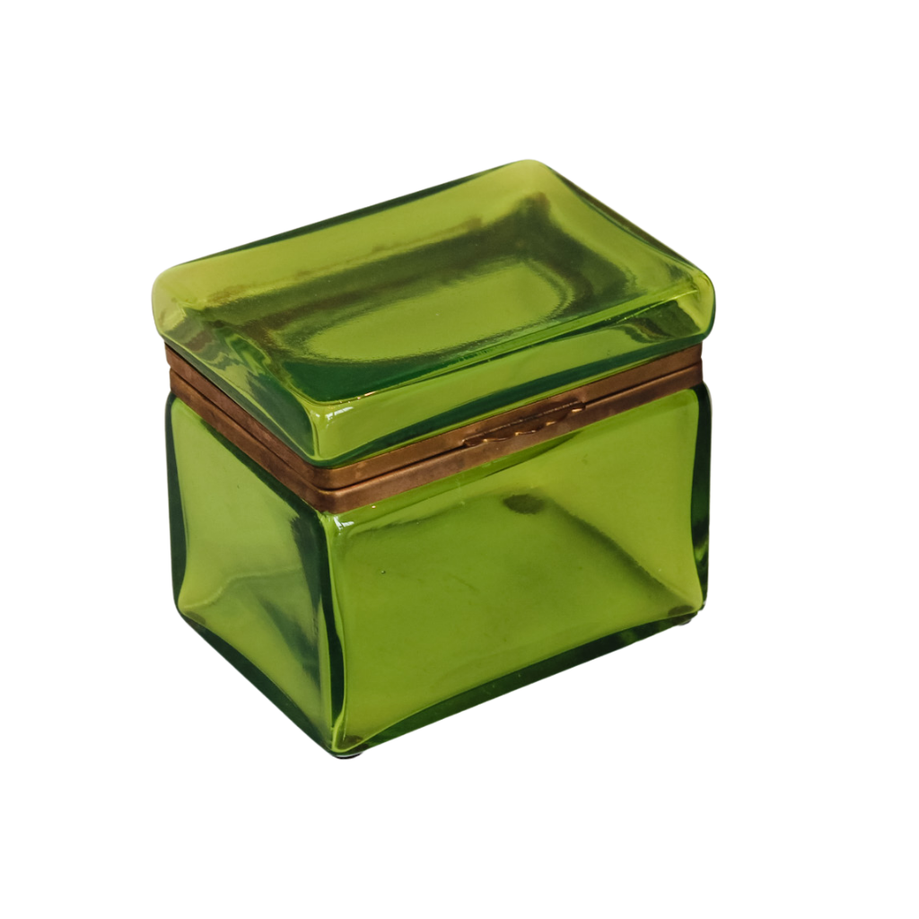 Green Vintage Glass and Brass Box