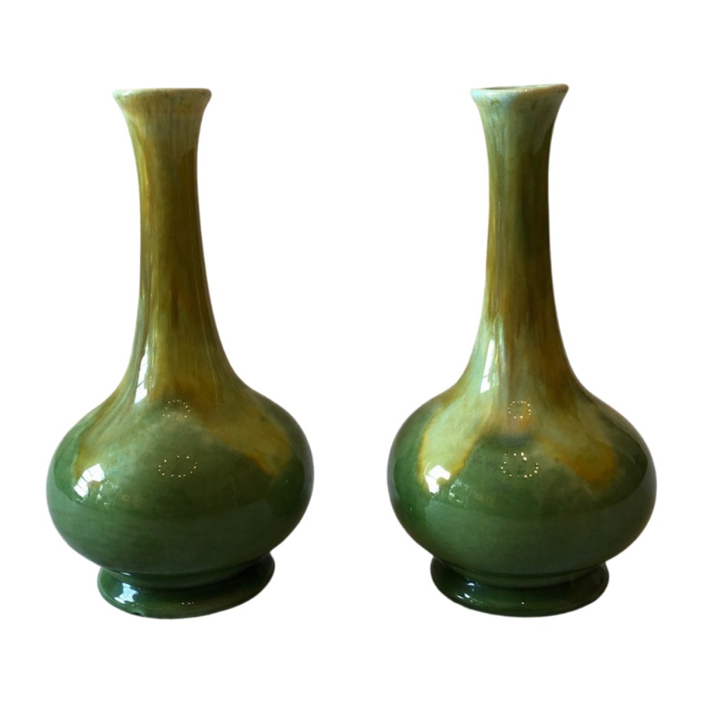 Pair of Small Green Vases