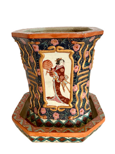 Vintage Ceramic Asian Planter with Saucer