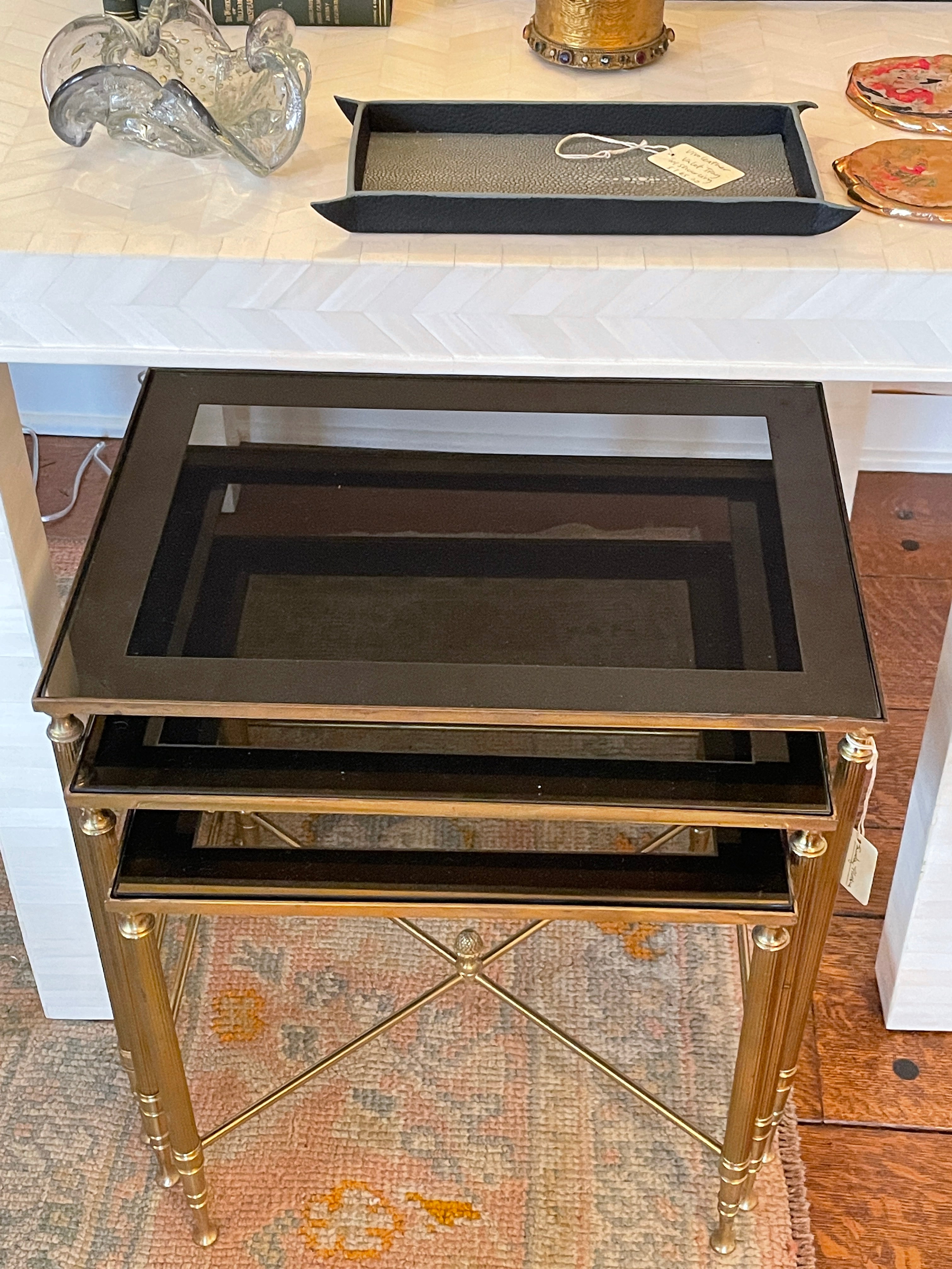 Set of Three Mirrored Edge & Brass Nesting Tables