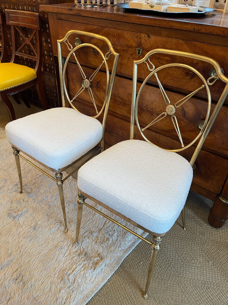 Pair of Mid-Century Brass X Back Chairs