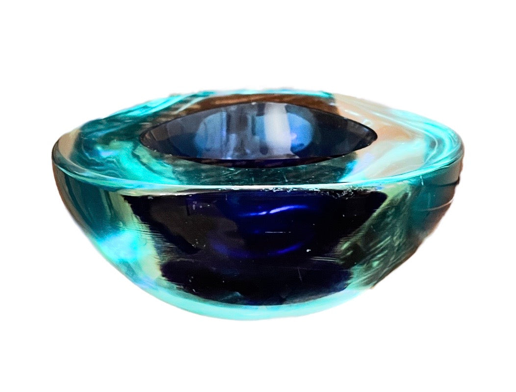 Turquoise and Royal Blue Seguso Geode Murano Bowl