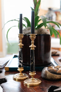 Pair of Vintage Gilt and Marble Candlesticks