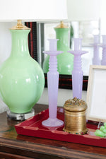 Load image into Gallery viewer, Pair of Lavender Opaline Candlesticks
