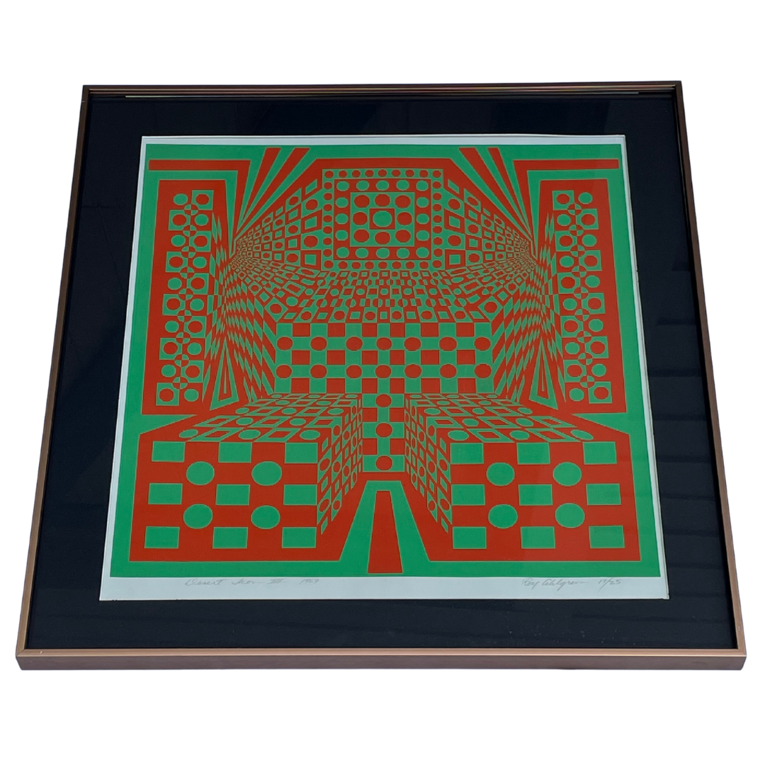 Op Art Screen Print in Green and Red