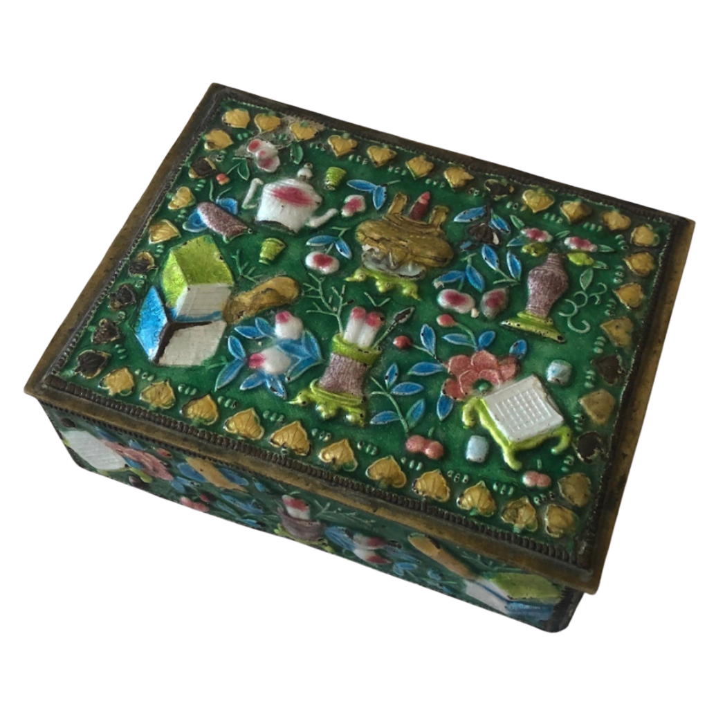 Green Chinese Brass and Enamel Box