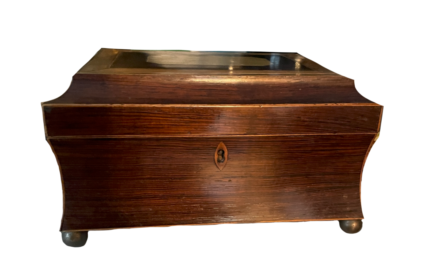 English Tea Caddy/Box in Walnut & Satinwood with Key