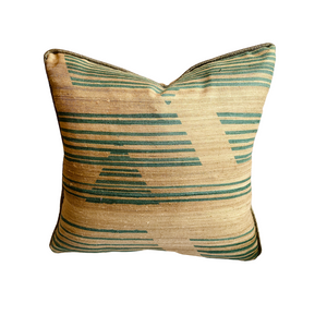 Silk with Teal Pattern Pillow with Metallic Trim