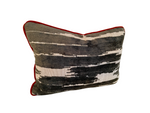 Load image into Gallery viewer, Schumacher Fabric Pillow in Charcoal and Cream with Garnet Velvet Trim
