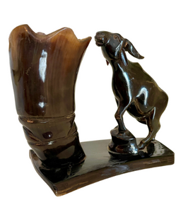 Vintage Horn Vase With Carved Ox