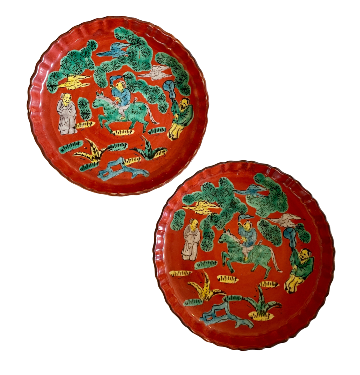 Pair of Red and Green Chinese Antique Porcelain Plates