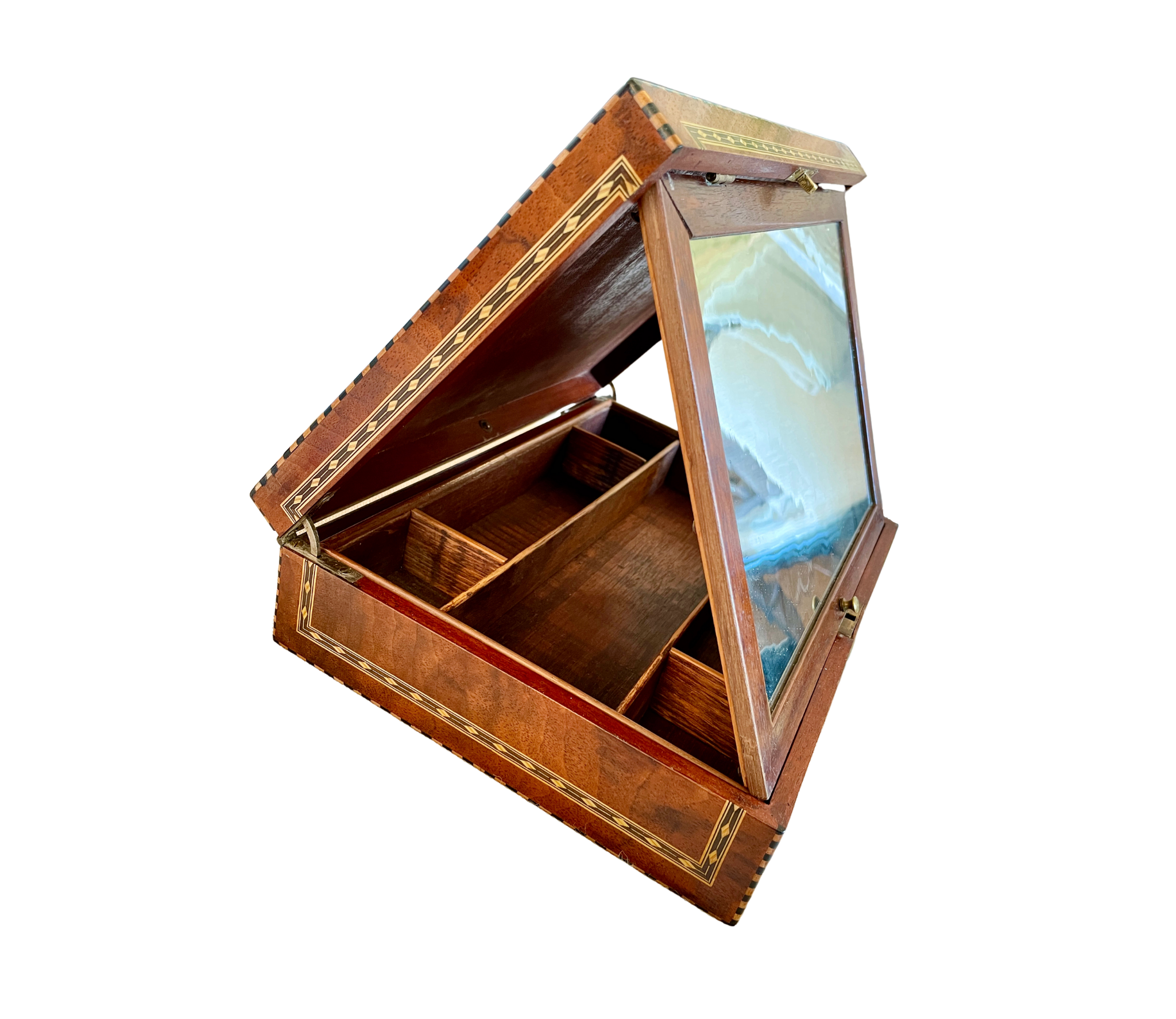 Inlaid Jewelry Box With Hinged Mirror